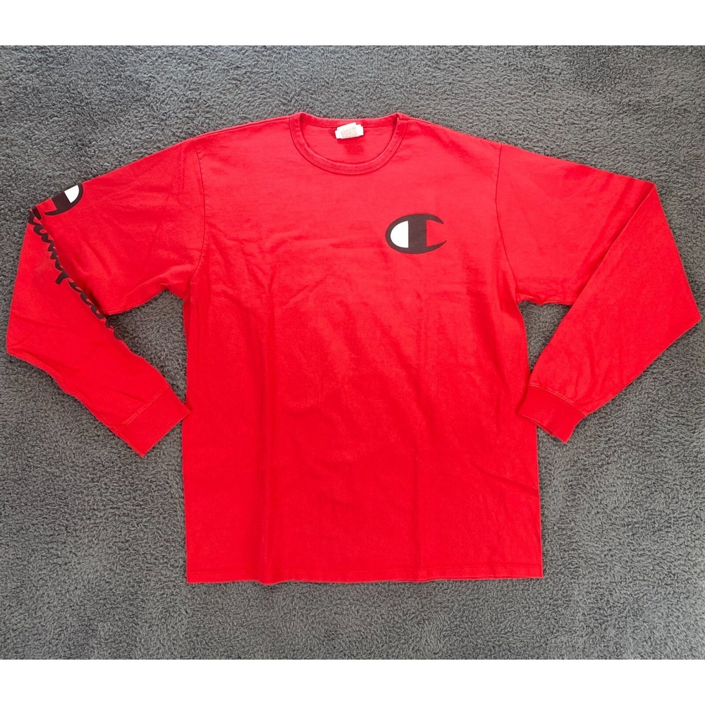 Vintage Champion Shirt Mens 2XL Red Thick Cotton Long Sleeve Y2K Logo